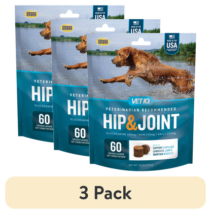 (3 Pack)  Hip & Joint Supplement for Dogs, Chicken Flavored Soft Chews, 60 Count Soft Chews